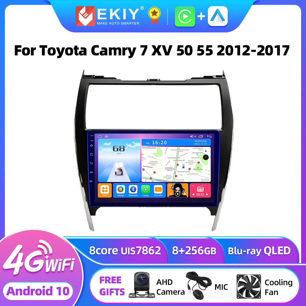 

Автомагнитола EKIY Android 10,0 для Toyota Camry 7 XV 50 55 2012-2017 автомагнитола мультимедийный видеоплеер навигация GPS 2 Din Carplay