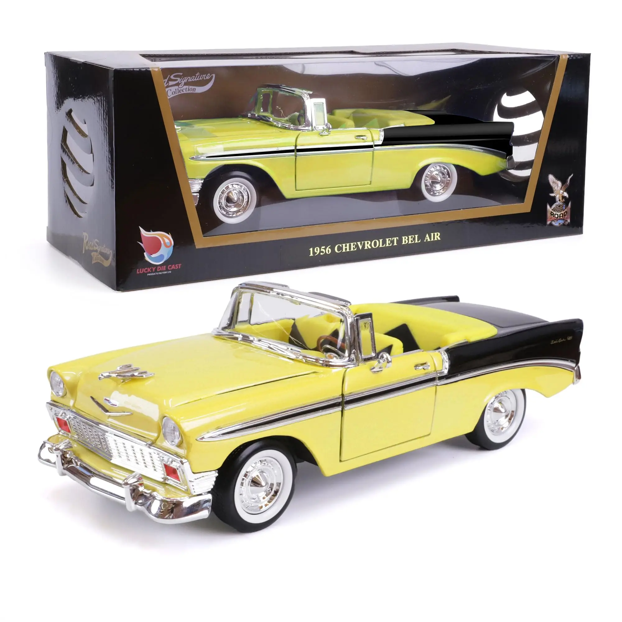 1956 Chevrolet Bel Air 1/18 Scale Die-Cast Metal Model Classic Vintage Alloy Cars with Display Case, with Opening Doors
