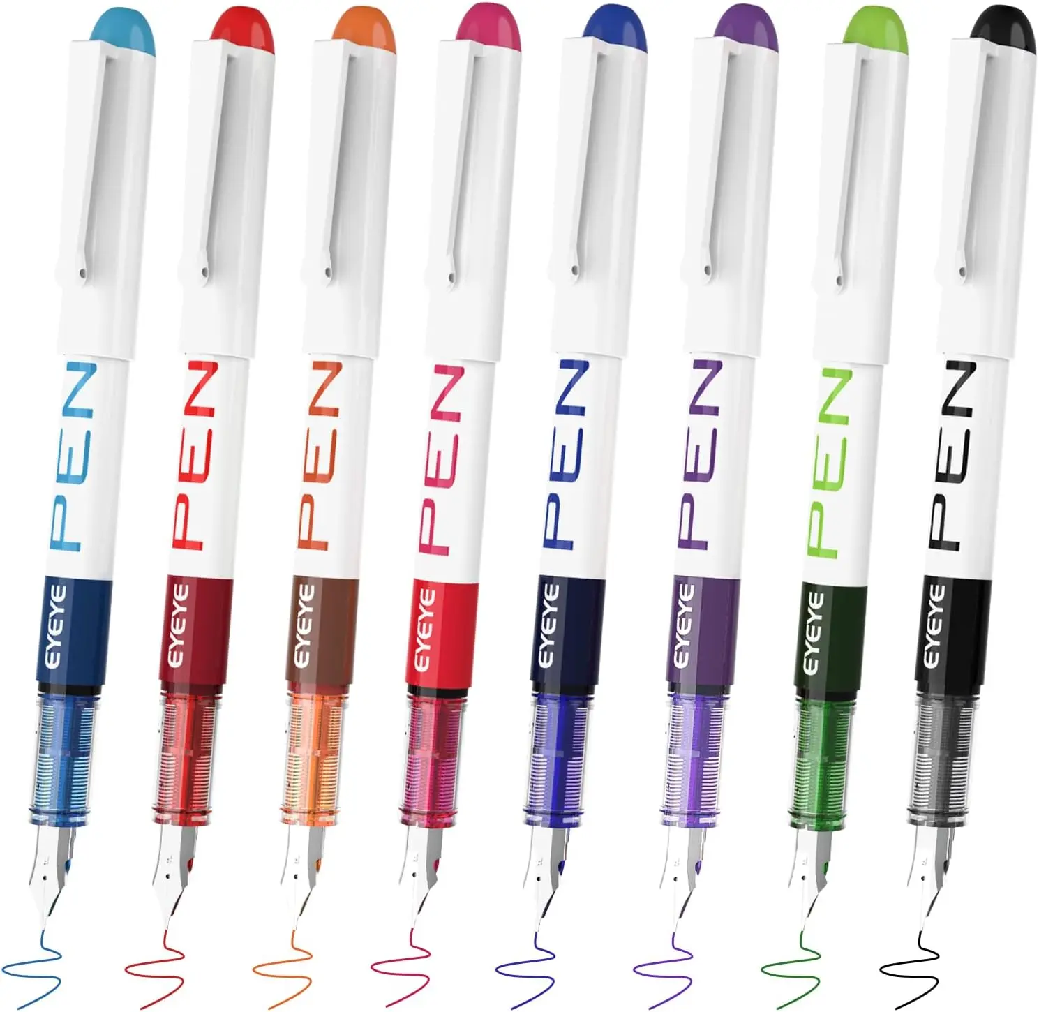 

8 Pack Fine Point Disposable Fountain Pens in Assorted Colors, Smooth Writing for Journaling, Sketching & Gifts