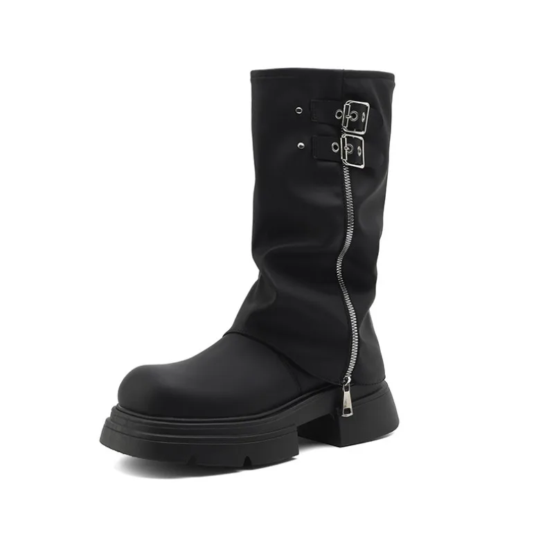 Sexy feminino joelho-botas altas salto quadrado cabeça redonda lado zip plataforma sapatos fivela lazer ao ar livre confortável novo zapatos mujer