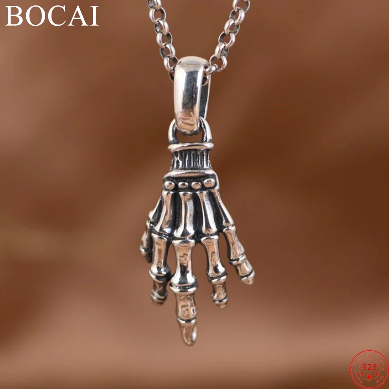 

BOCAI S925 Sterling Silver Charms Pendants for Women Men New Fashion Creative Hand-bone Skeleton-claw Punk Jewelry Free Shipping