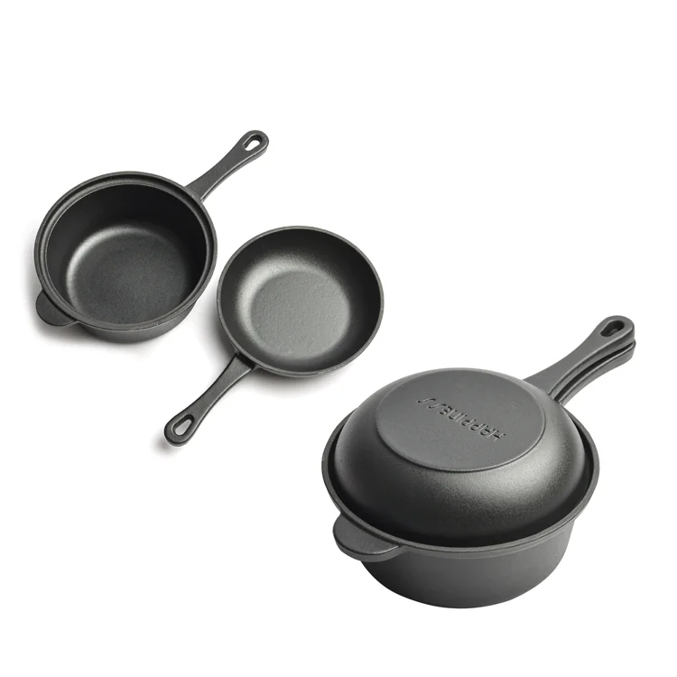 18CM Engraved logo Multi Cooker for Baking Frying Roasting   2 Side Pot Cast Iron with Lid