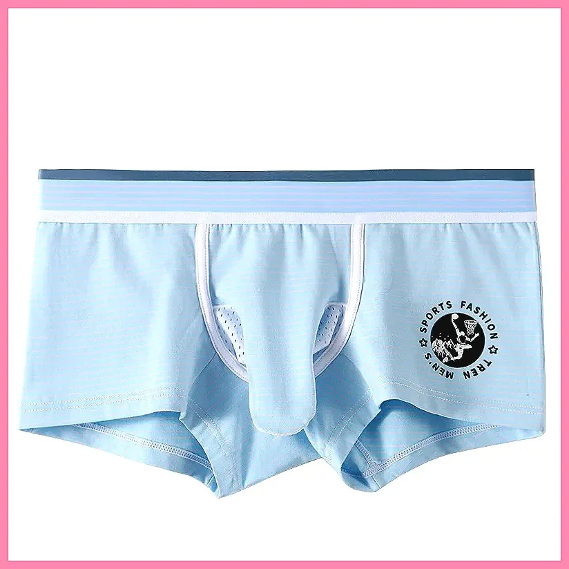 

Men's Cotton Boxer Briefs with Elephant Trunk Pouch - Breathable, Striped & Comfortable Bulge Support Underwear