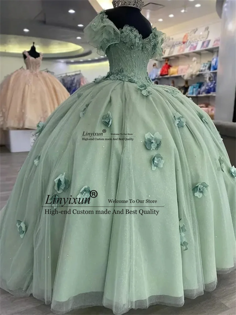 Sweet Quinceanera Dresses Ball Gown Off Shoulder Applique Lace Beads Puffy Customized 16 Dress Celebrity Party Gowns Graduation