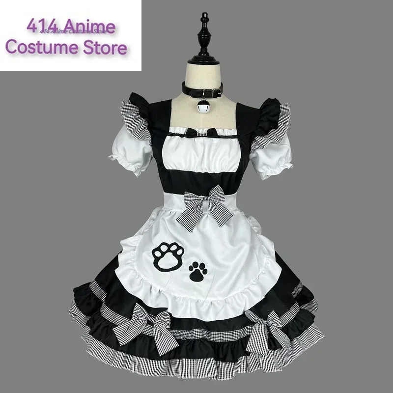 Maid lolita cosplay trajes clássicos gato menina plus size avental roupas de empregada anime preto branco bonito menina festa vestido de princesa