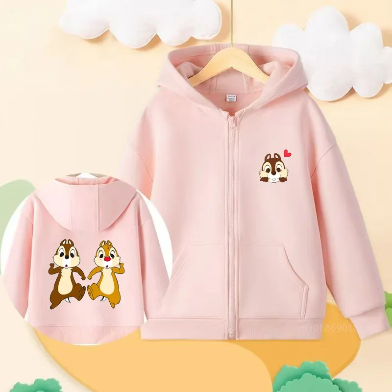 Chip \'n\' Dale   Anime Children\'s Hoodie Zipper Hoodie Casual Fashion Top Coat for Boys and Girls