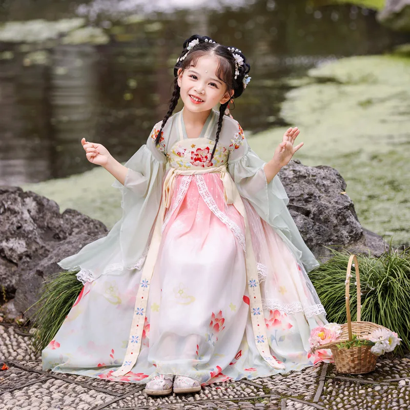 

Chinese Ancient Hanfu Dress Girls Birthday Gift Children Carnival Halloween Cosplay Costume Colorful Dance Dresses Kids 3-13y