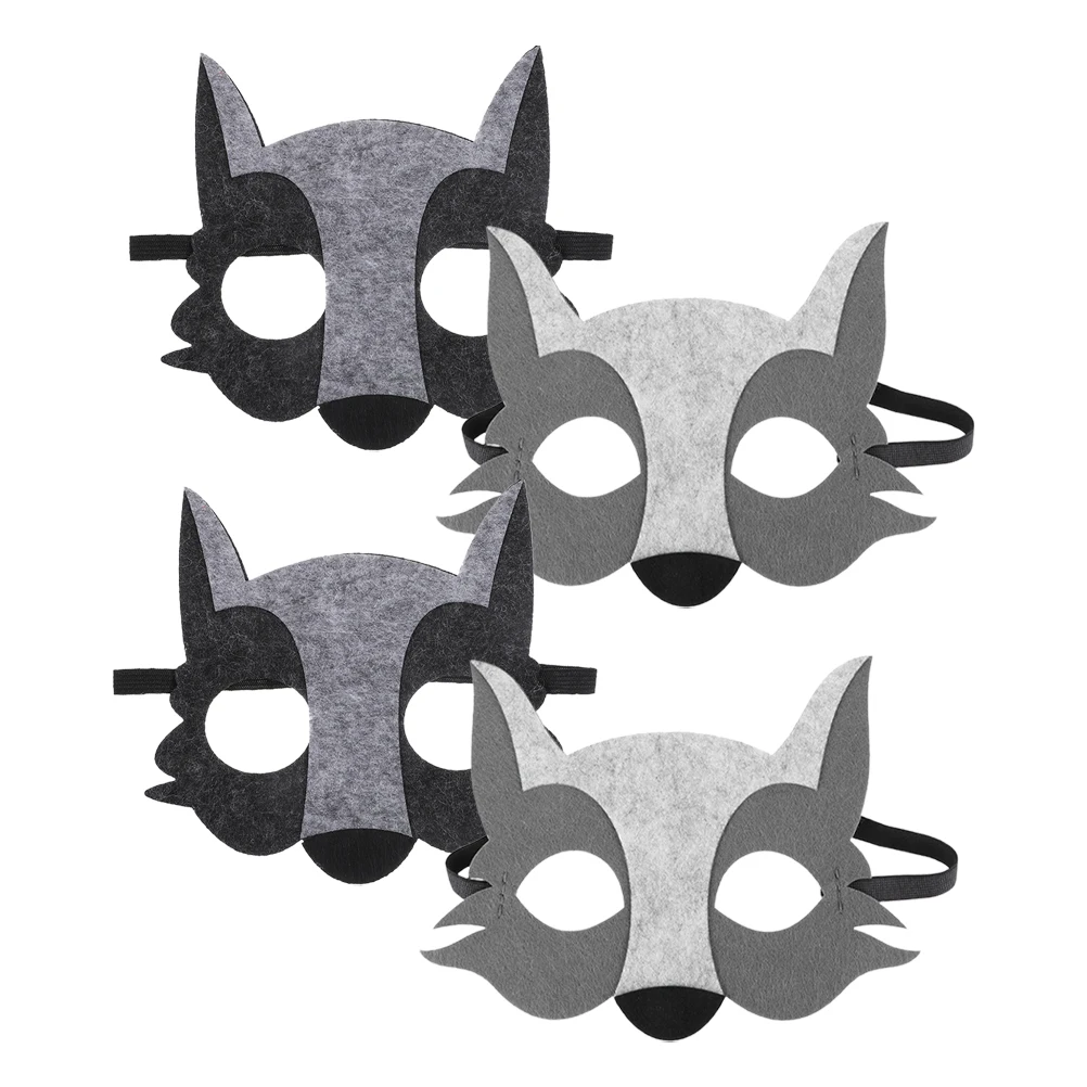 

4 Pcs Half-faced Wolf Mask Felt Animal Party Masks Masquerade Makeup Costume Props Facial