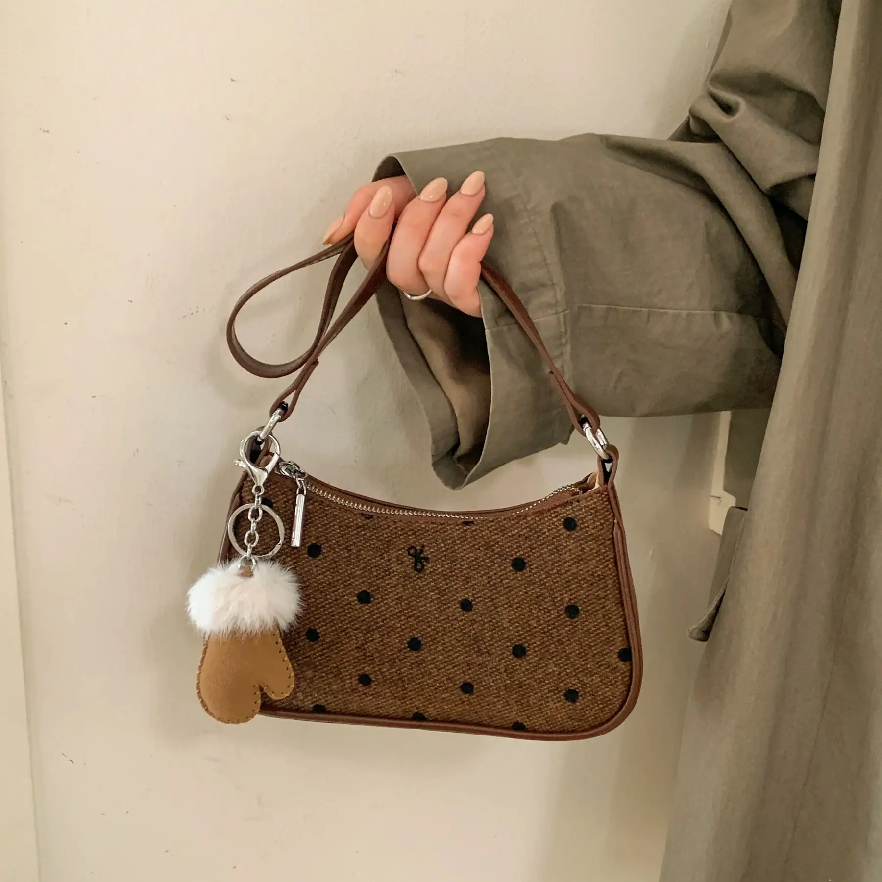 الكورية نمط المرأة حقيبة مربعة صغيرة عصرية البولكا نقطة القوس حقيبة كتف مطبوعة نسيج غير رسمي الربط حقيبة كروسبودي صغيرة