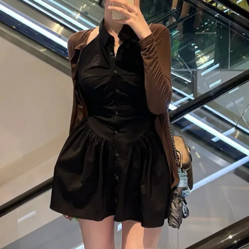 Koreanische Elegante Dünne Sexy Feminine Geraffte Taille Abnehmen Halter Neck Ärmelloses Shirt Kleid Mode Sexy Frauen Tops Y9V5