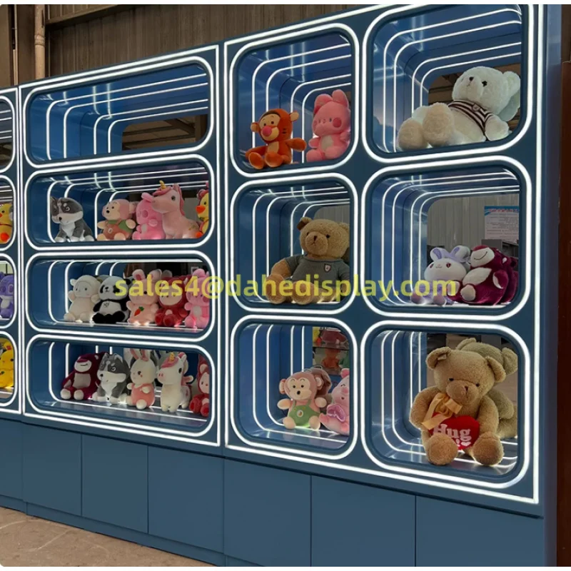 Custom.Toy Store خزانة عرض متجر بوتيك خزائن الحائط ألعاب من نسيج مخملي عرض موقف لعبة الشكل عرض الحالات مع Li