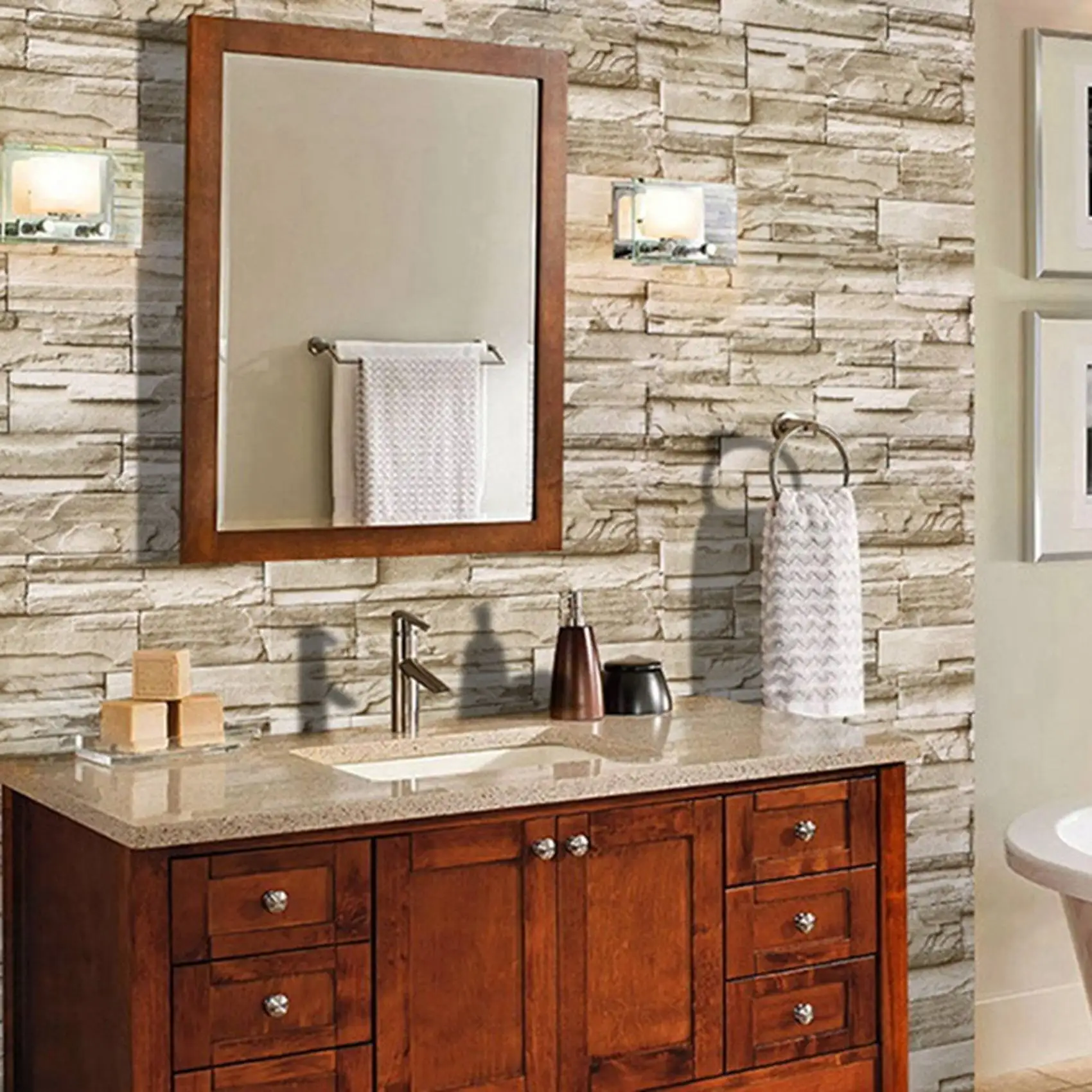 AB42-2Pcs 6M Vinyl 3D Brick Rock Sticker Paper Self Adhesive Wallpaper Furniture Wall Stickers