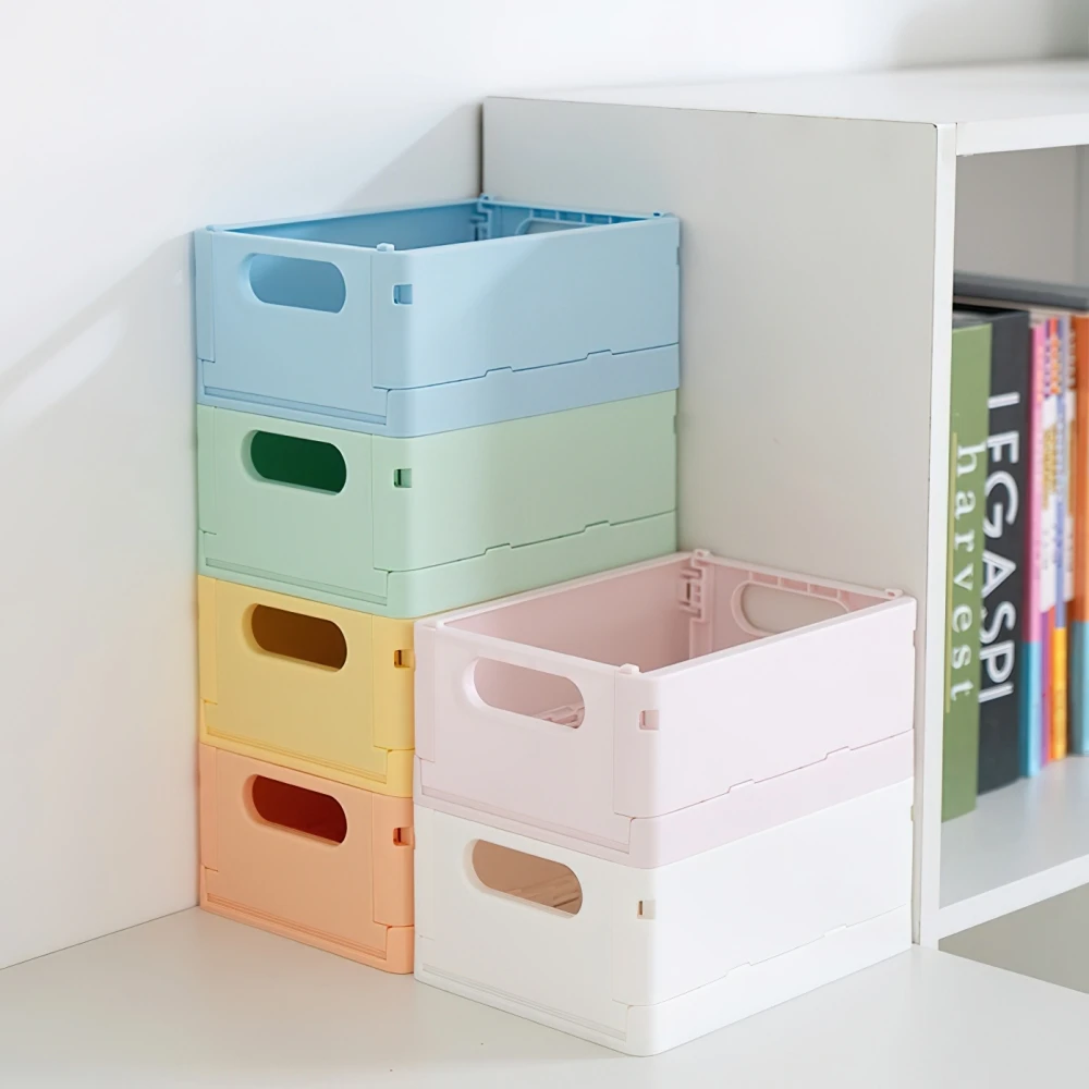 Plastic Storage Bin Foldable Stackable Desk Organizer Box for Pens Books School Office Household A7524