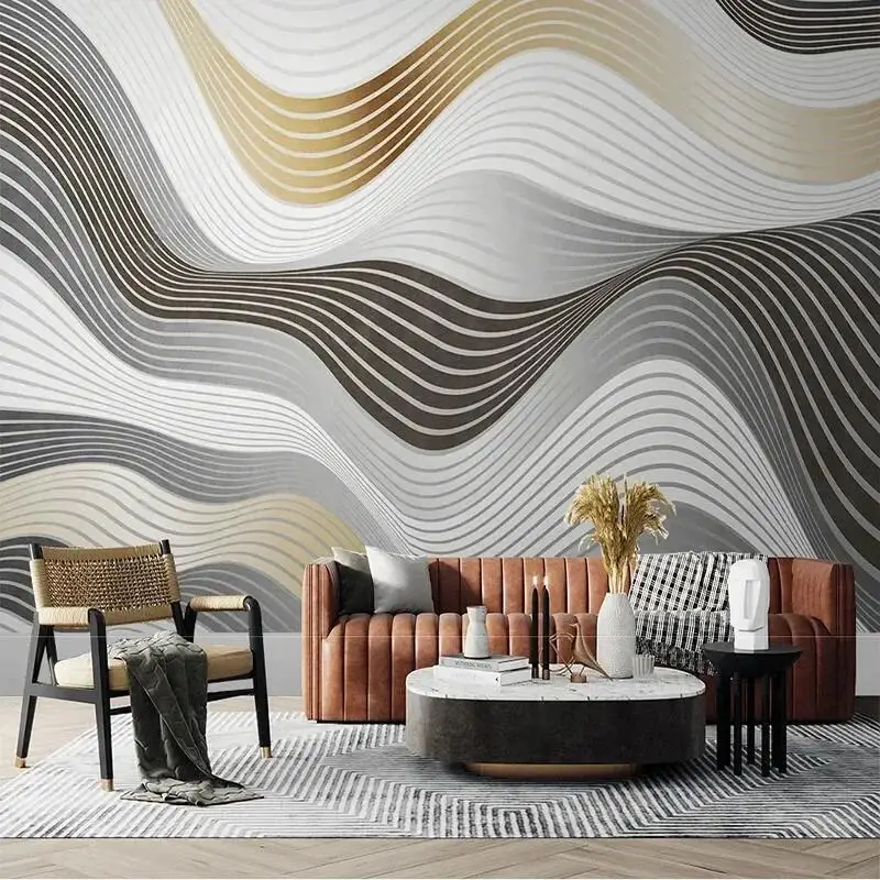 Custom Any Size 3D Modern Light Luxury Simple Abstract Line TV Background Wallpaper For Bedroom Wall Papel De Parede Tapety Art