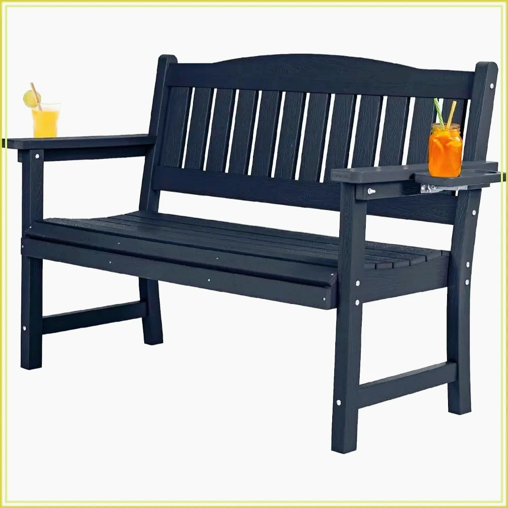 2-Person HIPS Outdoor Bench, 800 lbs Capacity, Weatherproof Garden Patio Seat, Black