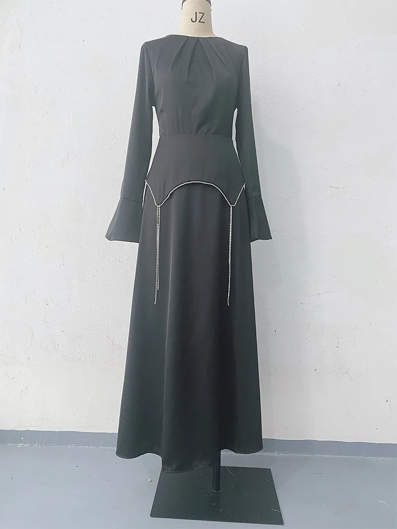 Eid Muslim Party Dress for Women Diamond Belt Ramadan Abaya Long Dress Morocco Kaftan Vestidos Largos Dubai Robe Jalabiya 2024