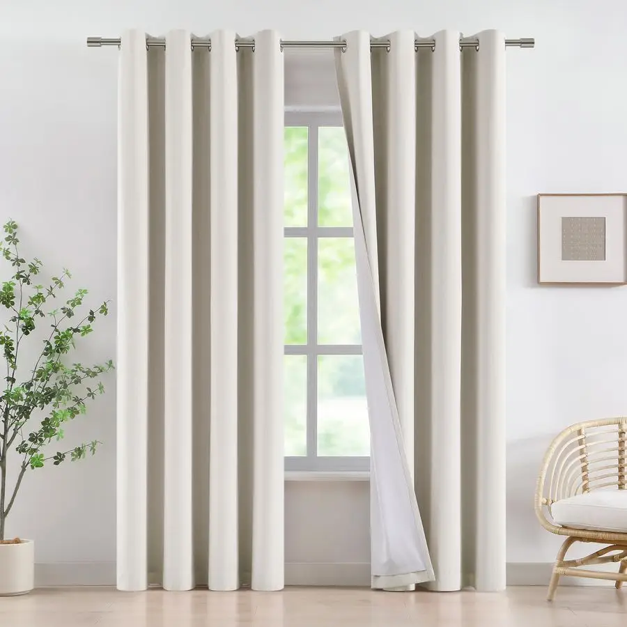 

Natural Linen Full Blackout Curtains Grommet Total Room Darkening Window Curtains 84 inches Long for Bedroom Living Room Energy