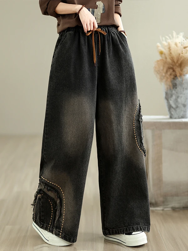plus Size Casual High Waist Wide Leg Jeans Women's Heavy Duty Elastic Loose Slimming Denim Straight Leg Pants Autumn 2026