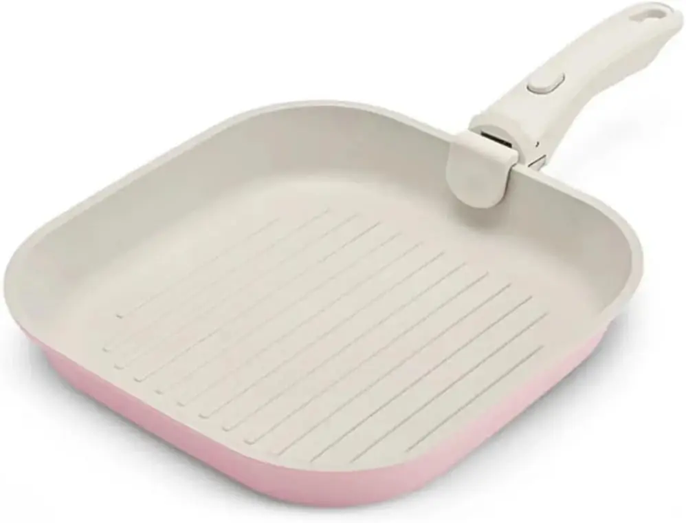 Square Nonstick Grill and Frying Pan Featuring a Removable Handle