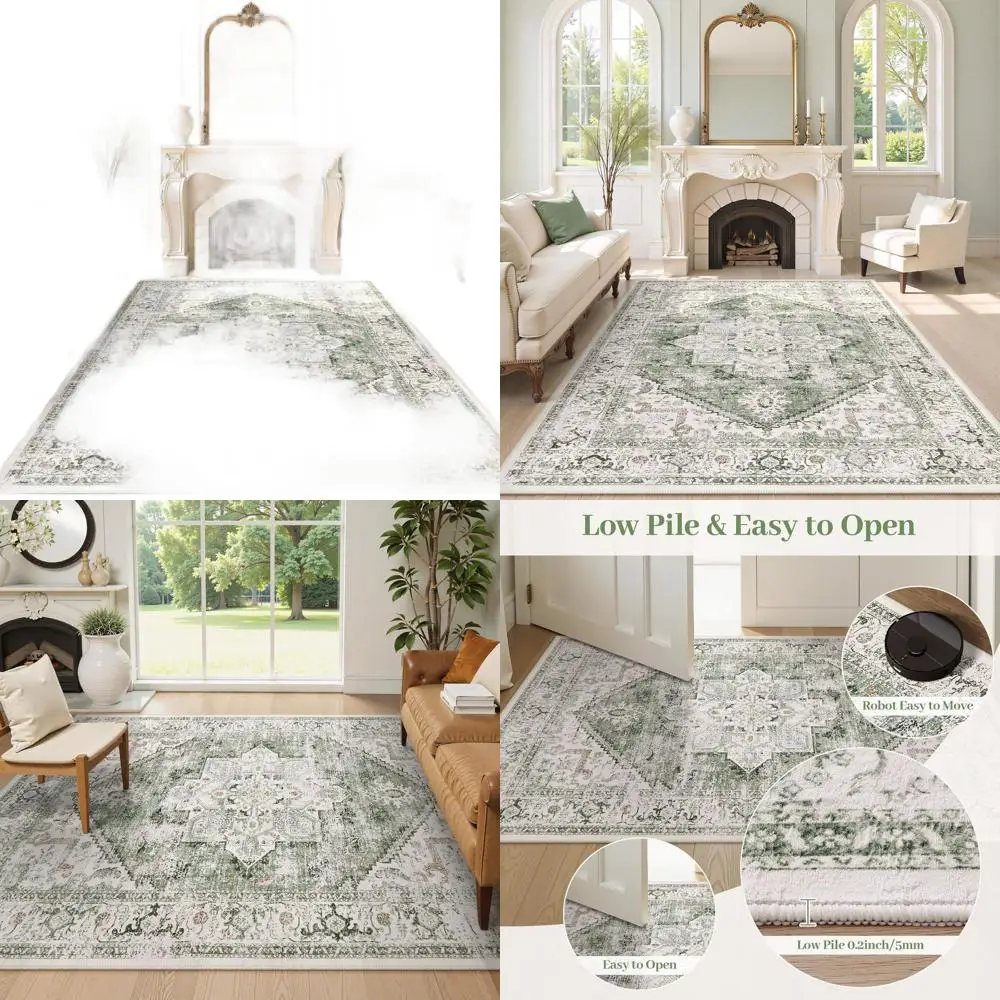 

Моющийся ковер 8x10 футов - большой винтажный ковер в этническом стиле для гостиной, восточные ковры для спальни, нескользящий ретро-ковер с медальонным принтом D