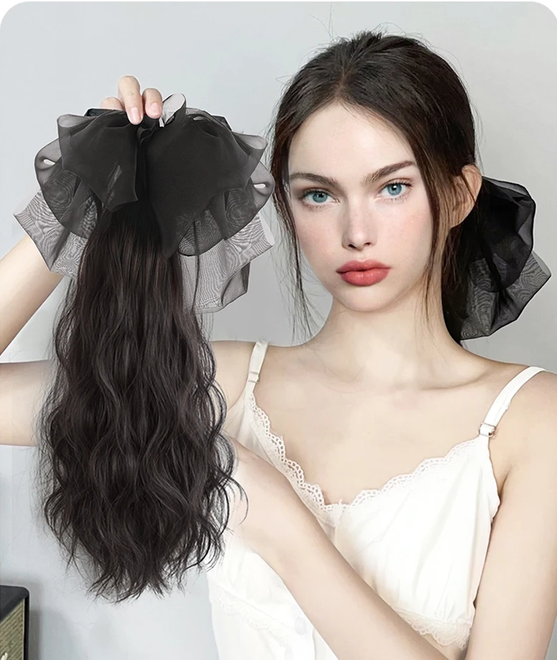 AS Synthetic Claw Clip Ponytail Hair Extensions long Curly hair Natural bow Tail False Hair For Women Horse Tail Black Hairpiece