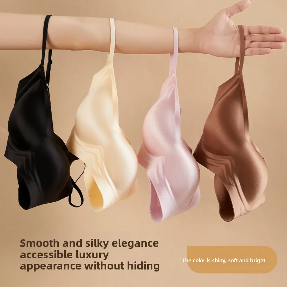 Satin Wireless Deep V Bra Close-fitting Shockproof Brassiere for Women Gathered Breasts Traceless Push Up Underwear Running