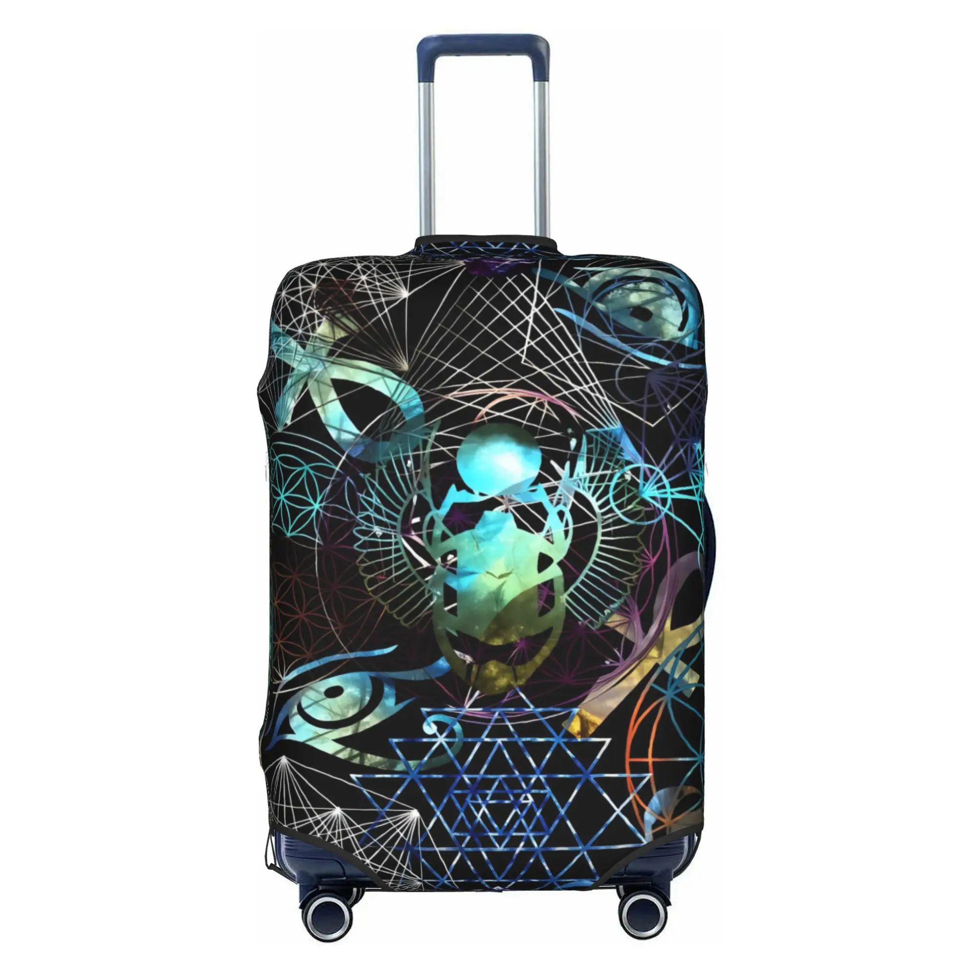 Flower of Life Ancient Egyptian Talismans in Black  Luggage Cover Sacred Geometry  Suitcase Protector Covers Suit For 18-32 inch