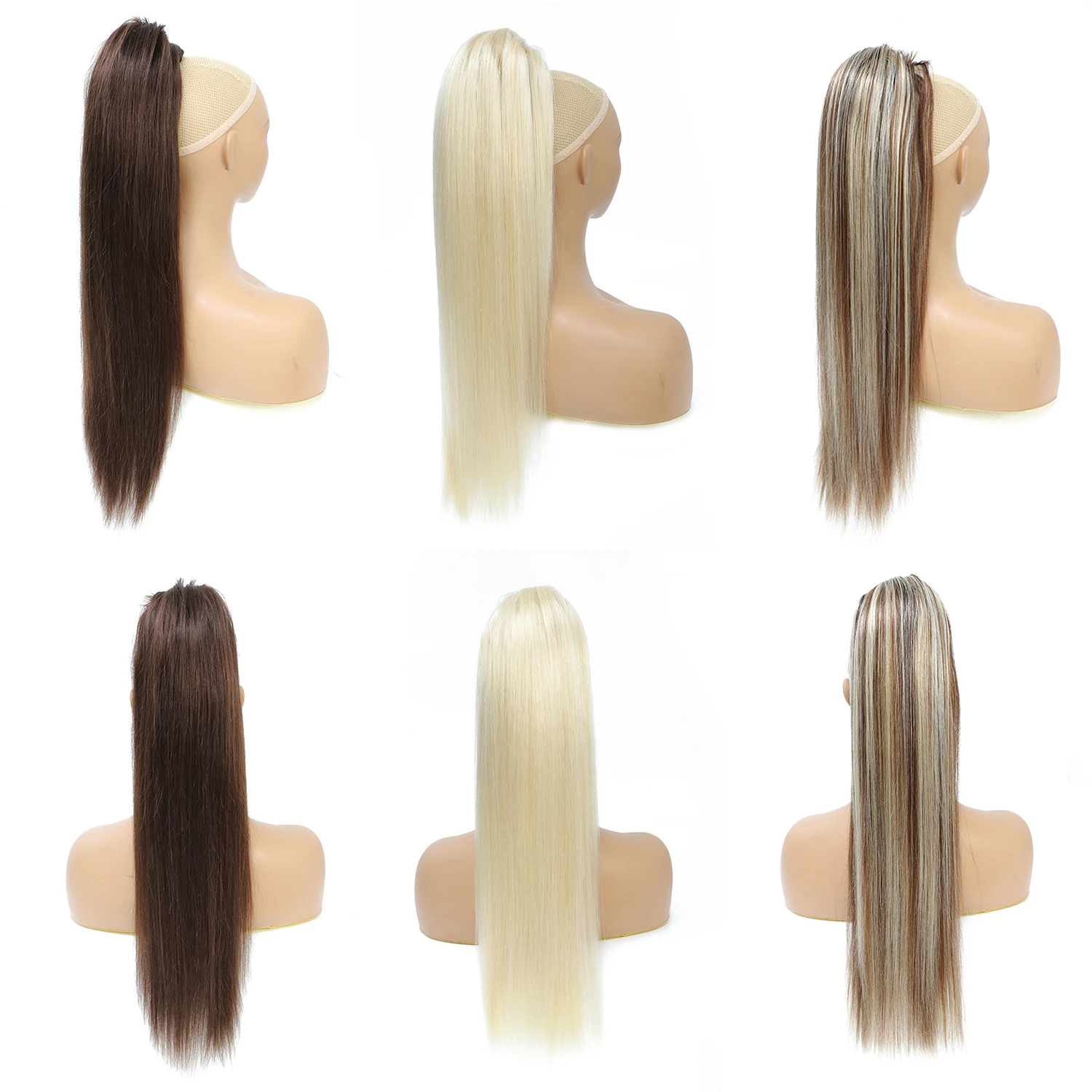 Drawstring Ponytail Human Hair Straight Ponytails Extensions for Women Brazilian Long Real Hair Human Natural hairpiece Color 1B