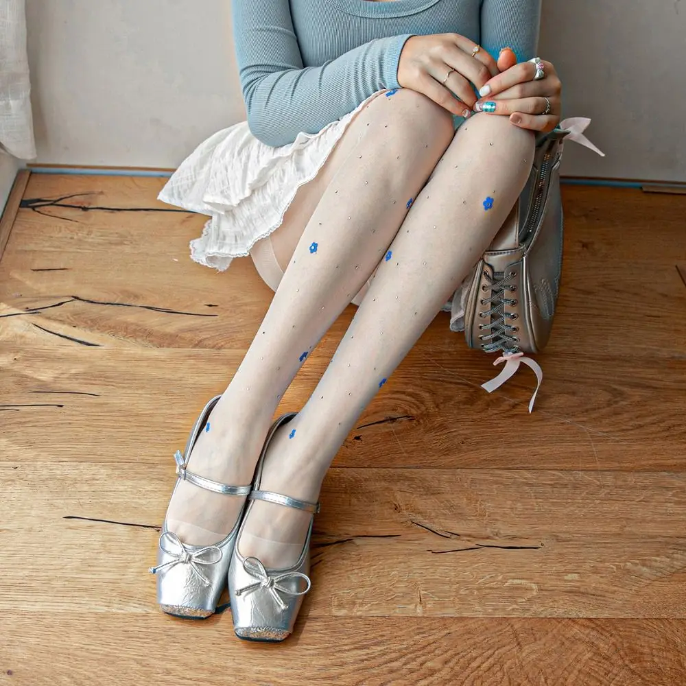Bling Hosiery Y2K Rhinestone Pantyhose Dopamine Shiny Silk Stockings Hot Girl Style Stretch Flower Tights Dance