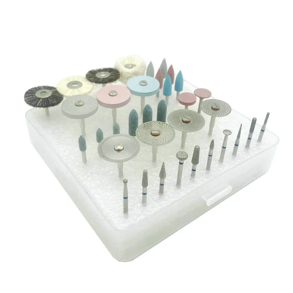 35Pcs/Set Dental Lab Polishing HP Kit Ceramic Porcelain Grinding Dentist Tool Diamond Burs Brush Material