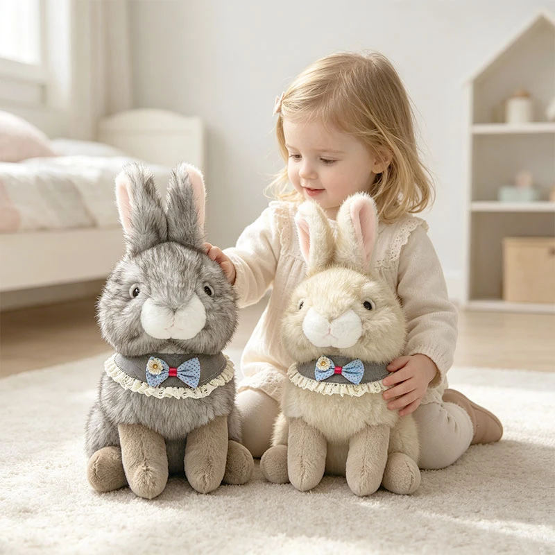 

New 30cm Simulation Rabbit Plush Toys Pillow Cartoon Creative Hare with Bib Soft Stuffed Animal Bunny for Girls Gifts Home Decor