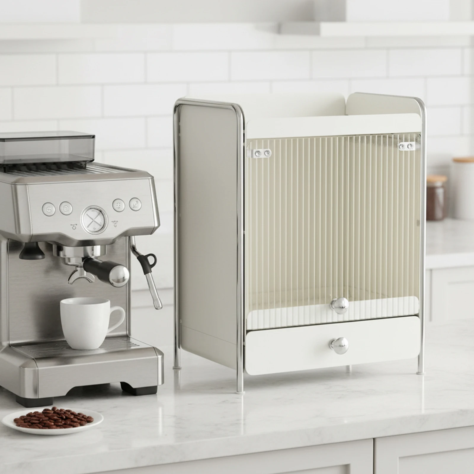 

Металлическая подставка для кофейных чашек на кухонную полку, идеально подходит для кухонного уголка (маленькая, с выдвижным ящиком)