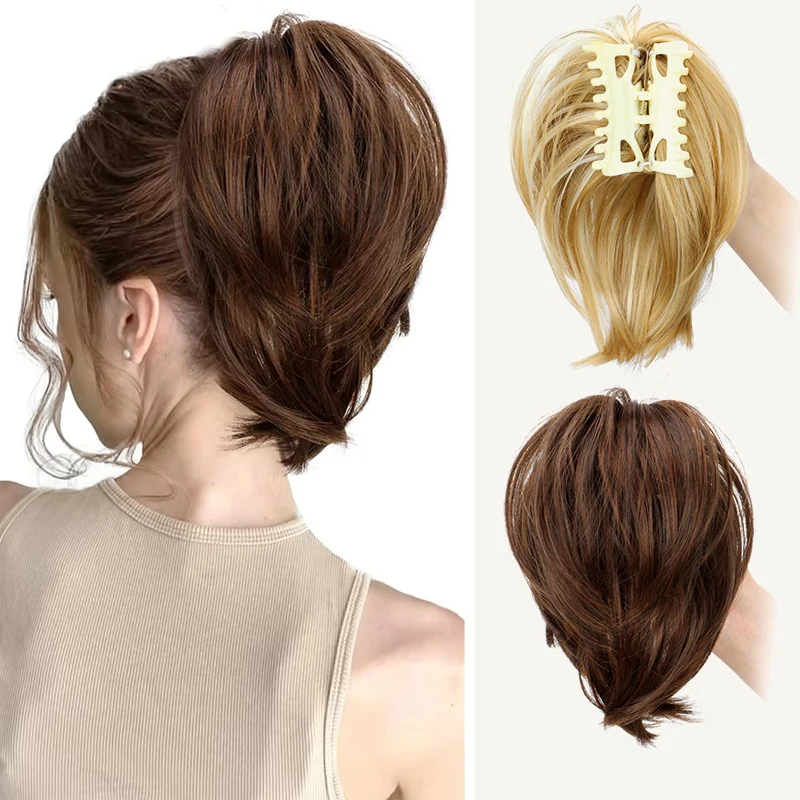 Synthetic Messy Bun Hair Scrunchies Short Straight Chignon Ponytail Claw Clip in Hair Extensions Tousled Updo for Women