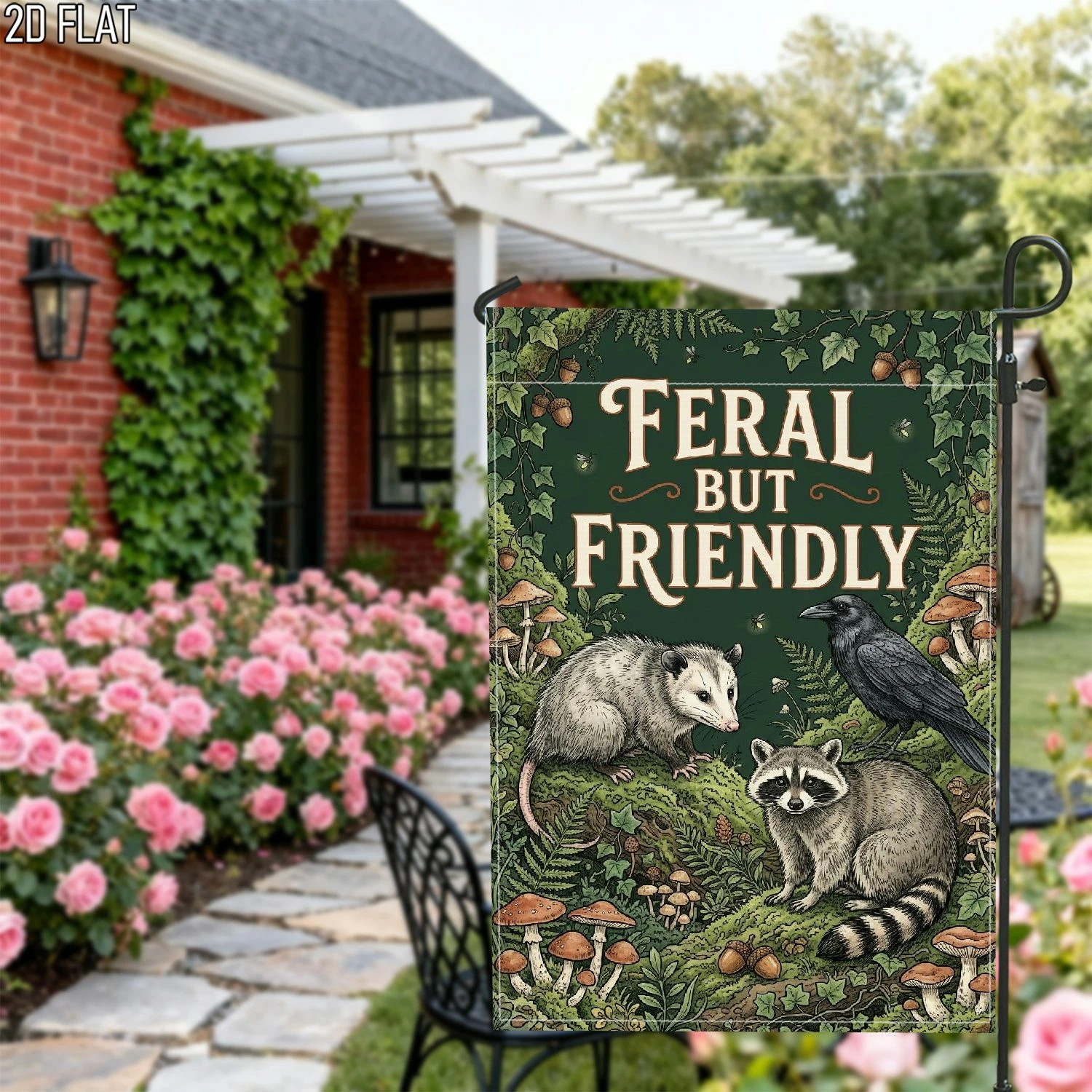 1pcs Feral But Friendly Vintage Forest Animals Garden Flag Rustic Wild Life Yard Flag for Outdoor Patio Lawn Decor