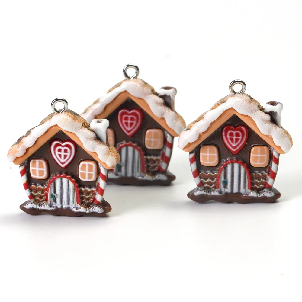 10pcs/lot Resin Christmas House Pendants Xmas Charms for Necklace Earrings Keychain Diy Jewelry Making Supplies