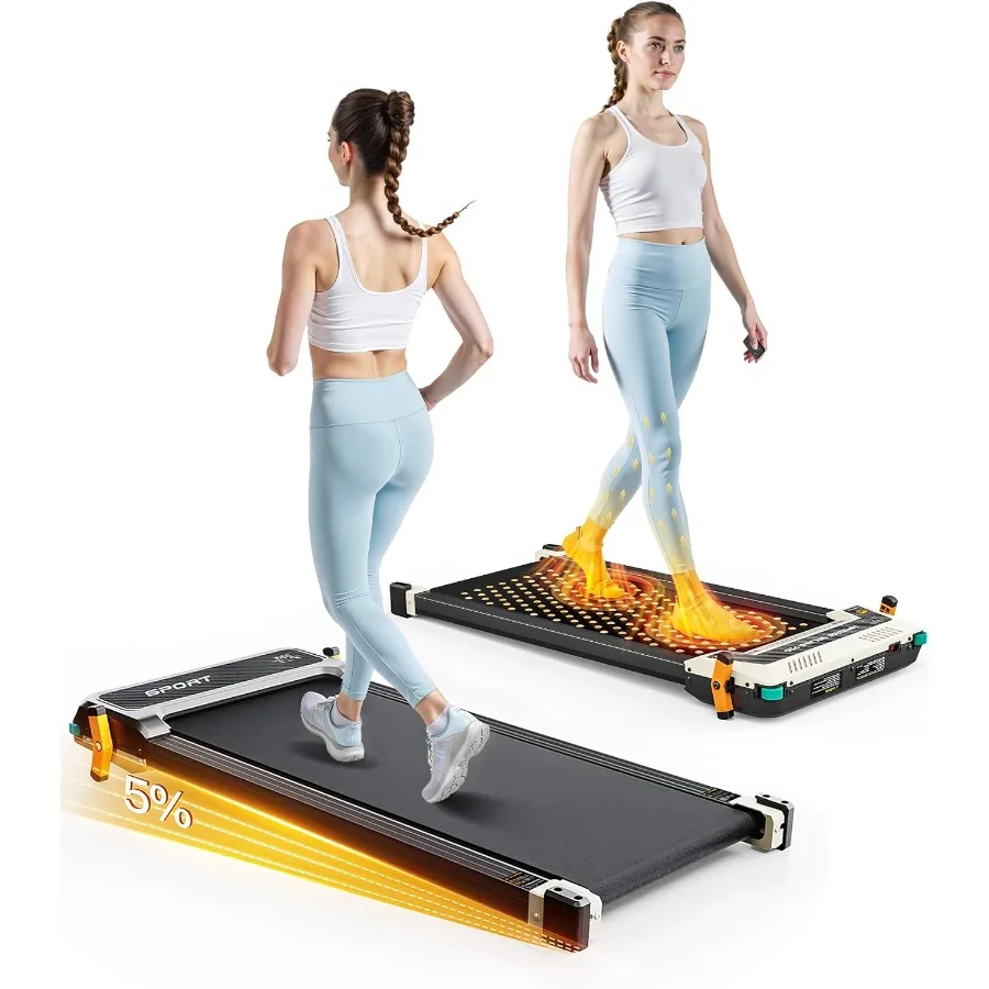 Under desk walking pad with incline for home office use, aluminum alloy frame, black finish, quiet motor and compact foldable d
