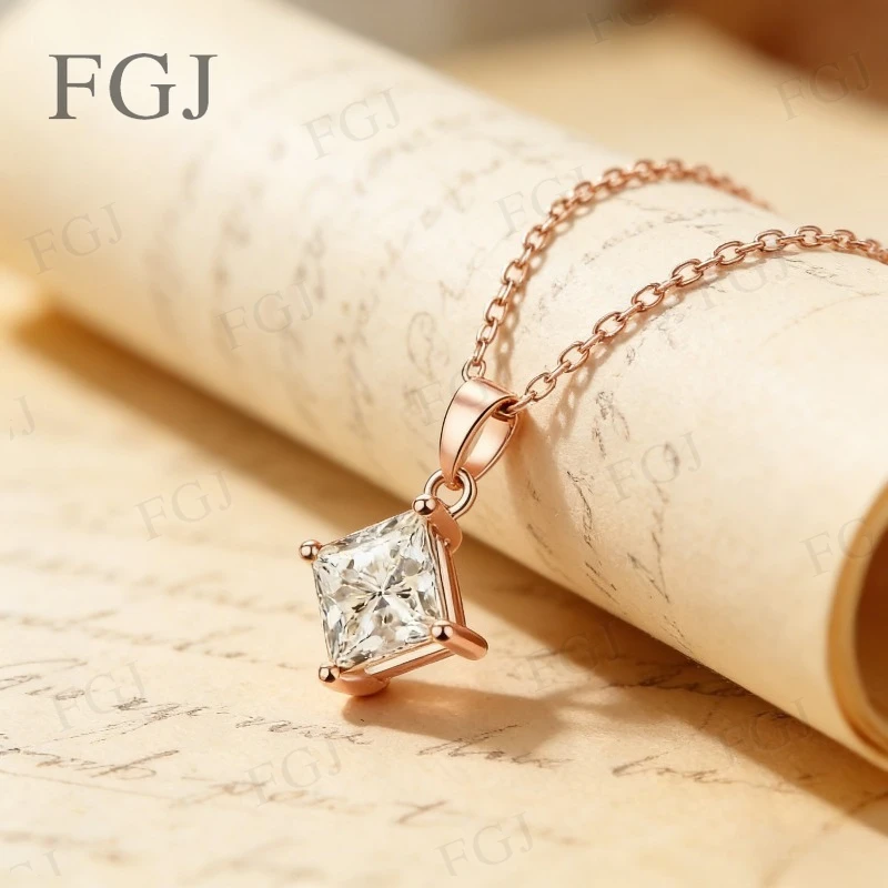 

1CT-3CT Moissanite Pendant Necklace 925 Sterling Silver Princess Cut D Color VVS1 Sparkling Jewelry For Women Dating Outfit Waer