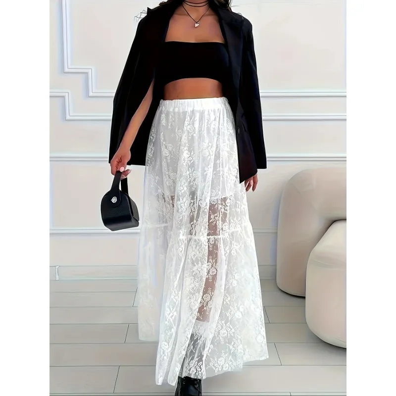 Women's Half Length Long Dress Sexy Perspective Lace High Waist Loose A Style Commuting Date Vacation Spring/Summer New Product