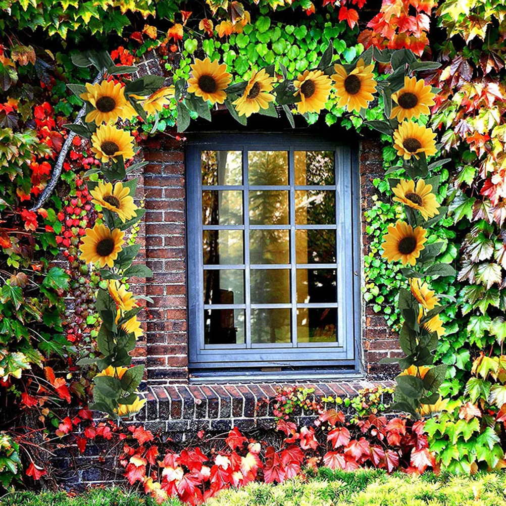 

2pcs Artificial Vines Fake Ornament Simulation Sunflower Decor Home Garden Bar Restaurant Scene Decorative Vine Props