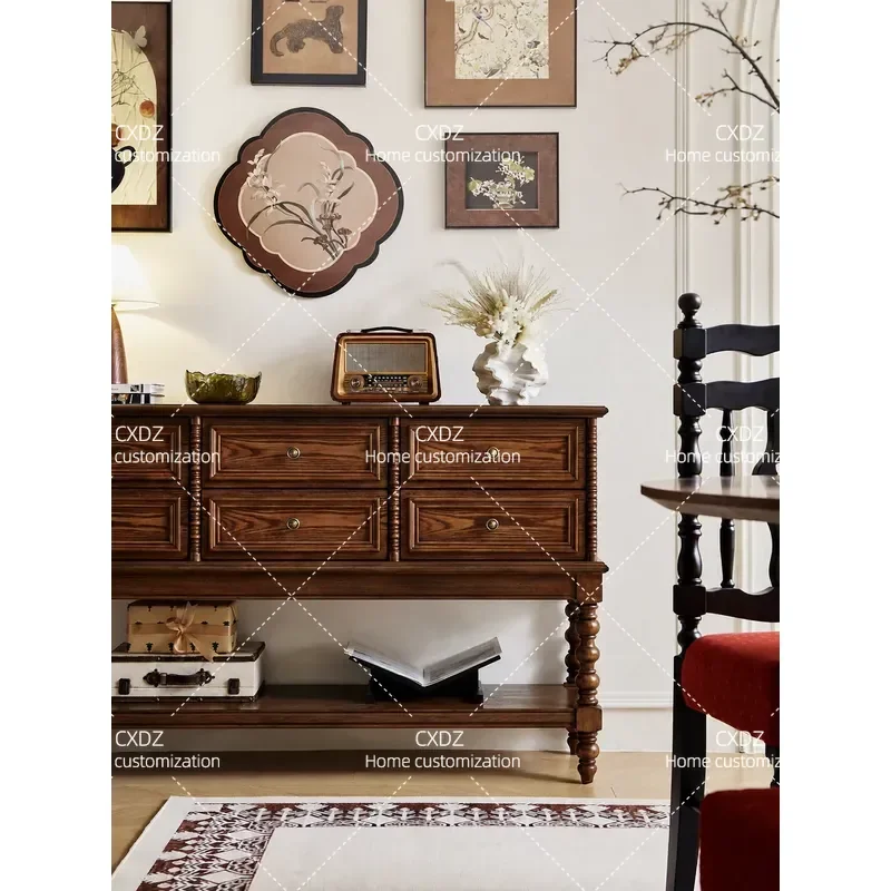 Medieval Style Solid Wood Side Cabinet Retro Tea Coffee Storage Locker Living Room Chest