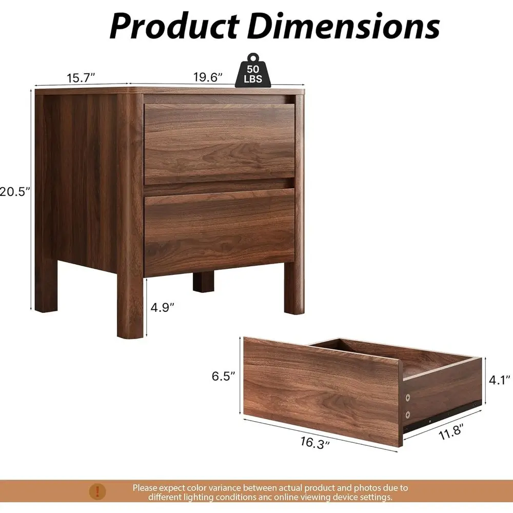 Mid-Century Walnut Nightstands Pair with Concealed Handles and Wooden Legs, Suitable for Living Room or Bedroom