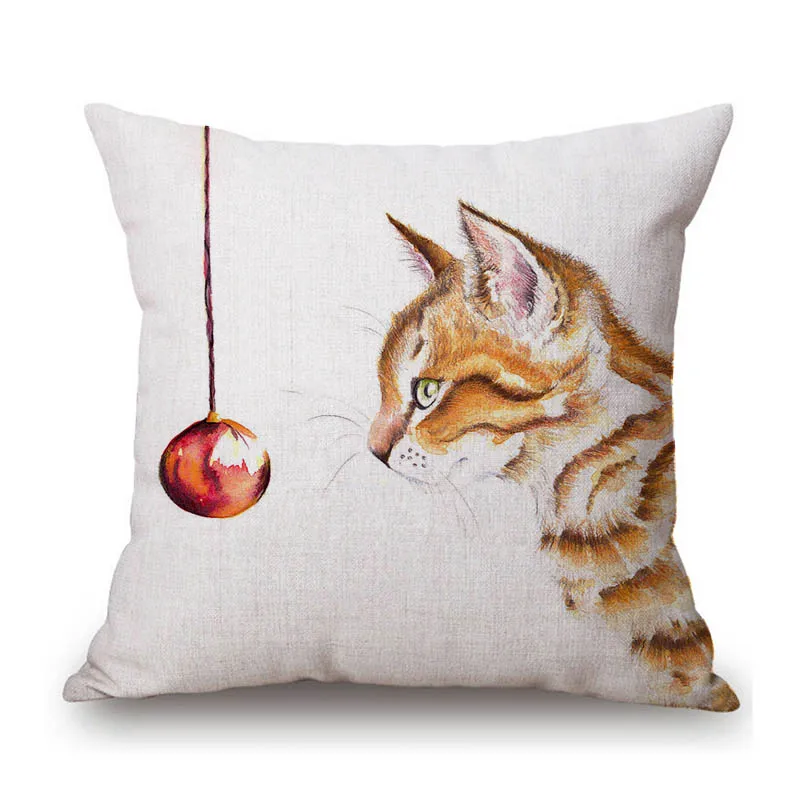 Watercolor Lovely Cute Cat and Kitten Cotton Linen Sofa Throw Pillow Case Home Decoration Art Chair Seat Cushion Cover