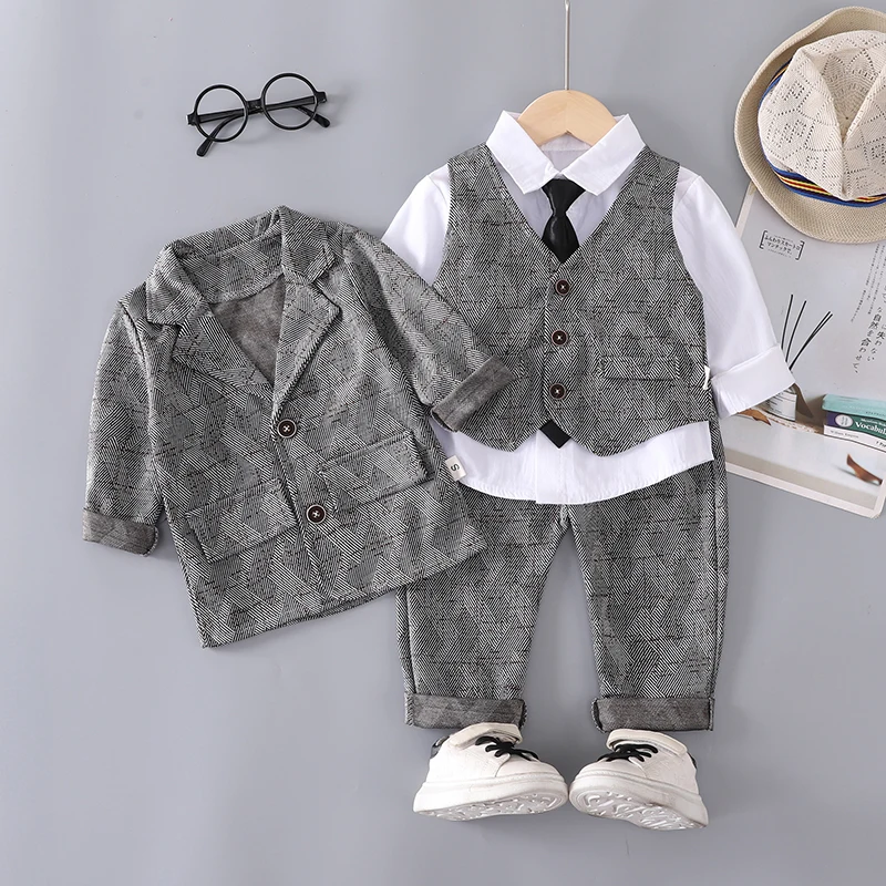 New Autumn Baby Boys Clothes Suit Children Coat Vest Shirt Pants 4Pcs/Set Kids Clothing Infant Outfits Toddler Casual Tracksuits