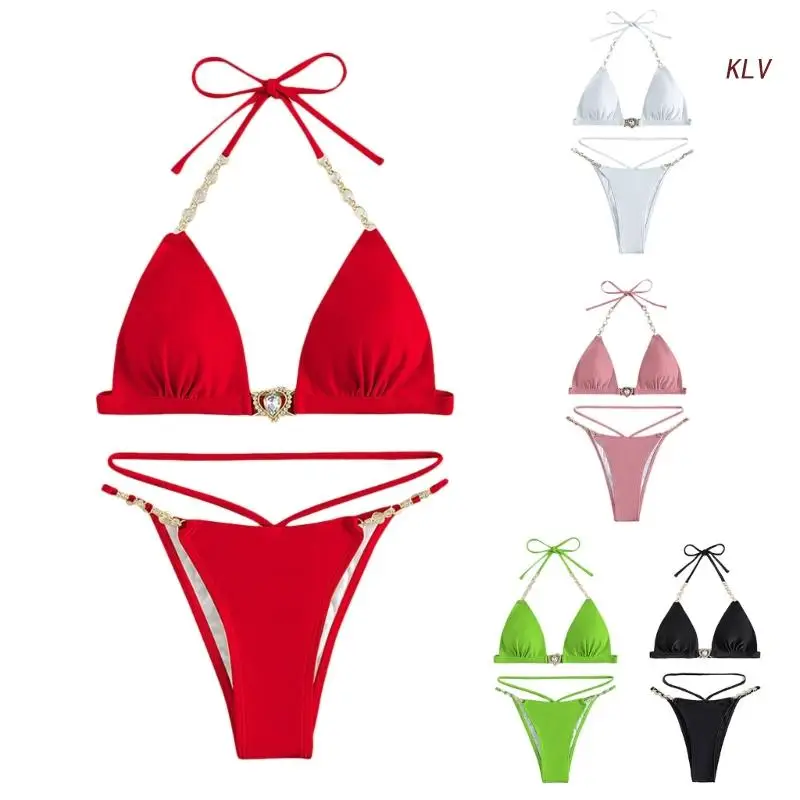 Frauen Split Badeanzug Tanga Komfortable 2-Stück Strappy Schwimmen Anzug Wrap High Cut Beachwear Halter String-Bikinis Set