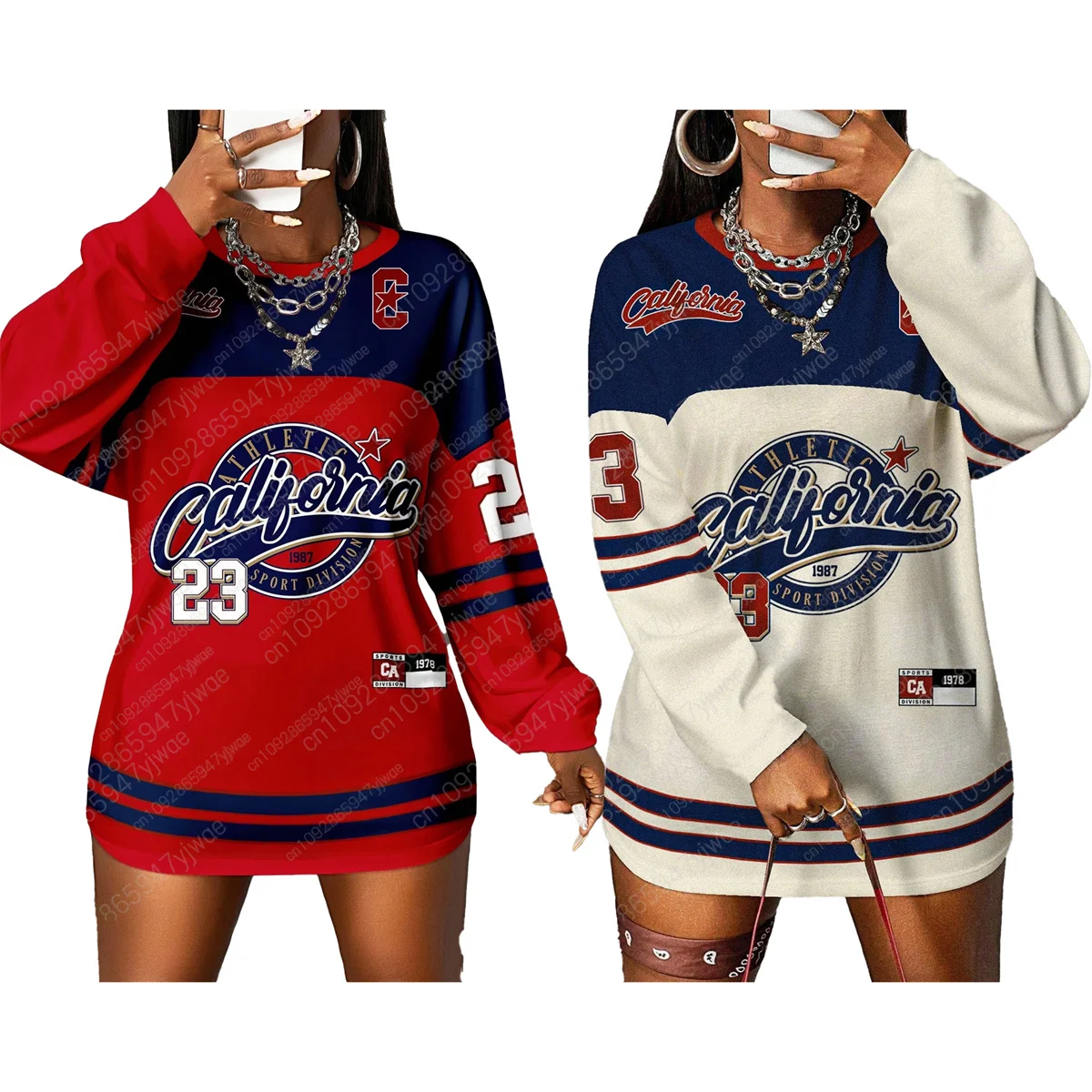 كاليفورنيا رقم 23 نمط الرسالة الأمريكية زي بيسبول ملابس رياضية فضفاضة الخريف والشتاء المرأة الجديدة بأكمام طويلة تي شيرت