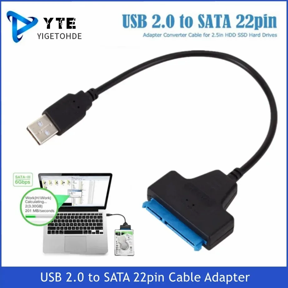 

YIGETOHDE USB 2.0 to SATA 22Pin Cable Adapter Lines HDD SSD Connect Cord Wire For 2.5 Inch Hard Disk Drives for Solid Disk Drive