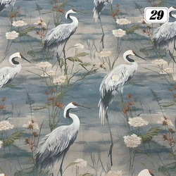100x150cm Encrypted Cotton Linen Fabric Retro Chinese Style Crane Printing Fabric For DIY Handmade Sewing Hanfu Dress Pajamas
