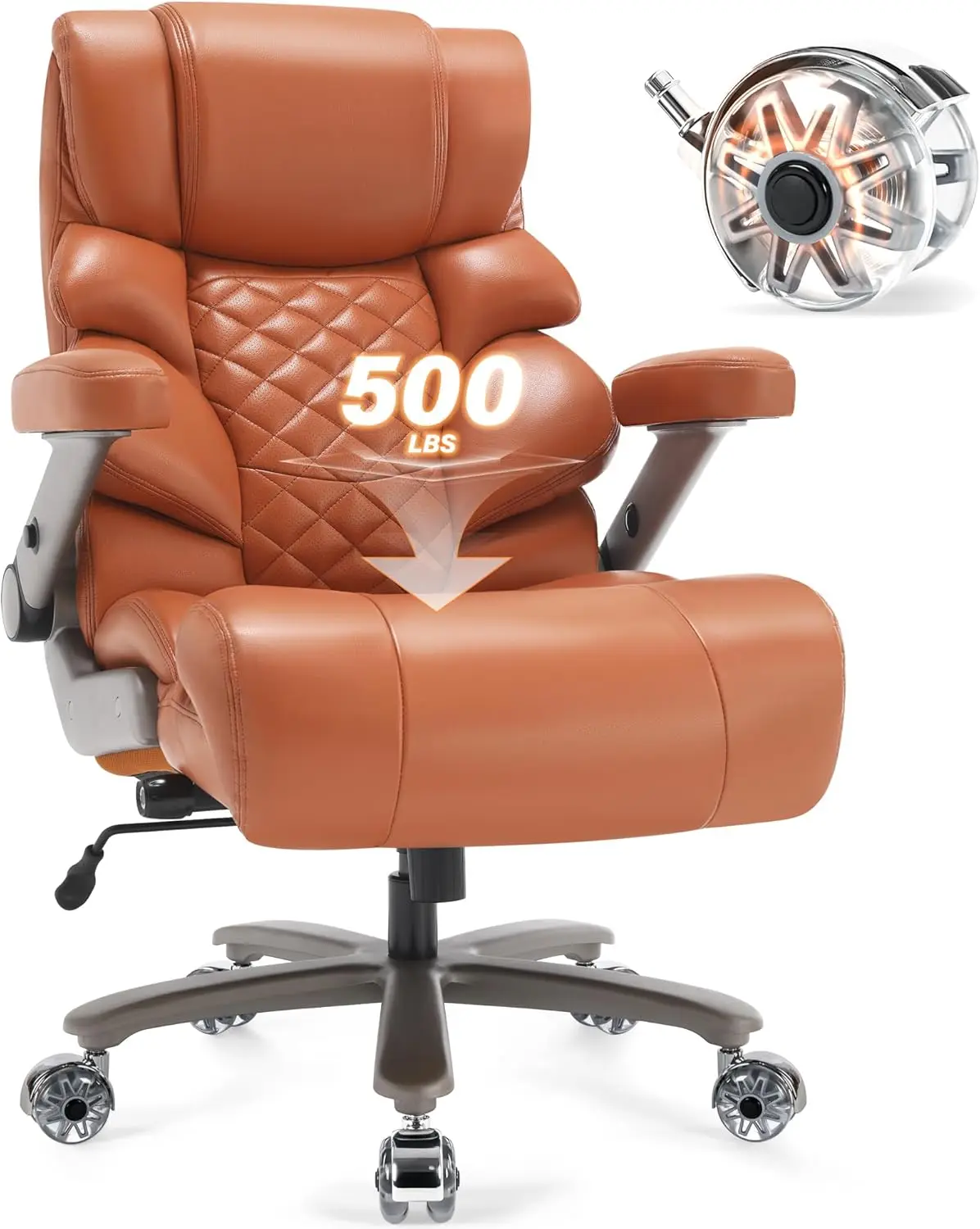 500lbs Big and Tall Office Chair - Large Computer Chair with Adjustable Lumbar Support, 3D Flip Arms, Heavy Duty Base, Wide Seat