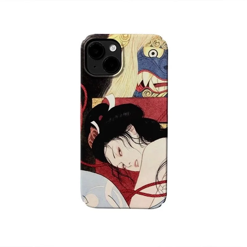 Japanische Ukiyo-e-Handyhülle mit traditionellen Figuren und mythologischen Tiermotiven für iPhone 18 17 16 15 14 11 12 13 Pro Max Plus Rückseiten-Cover – Detail 3