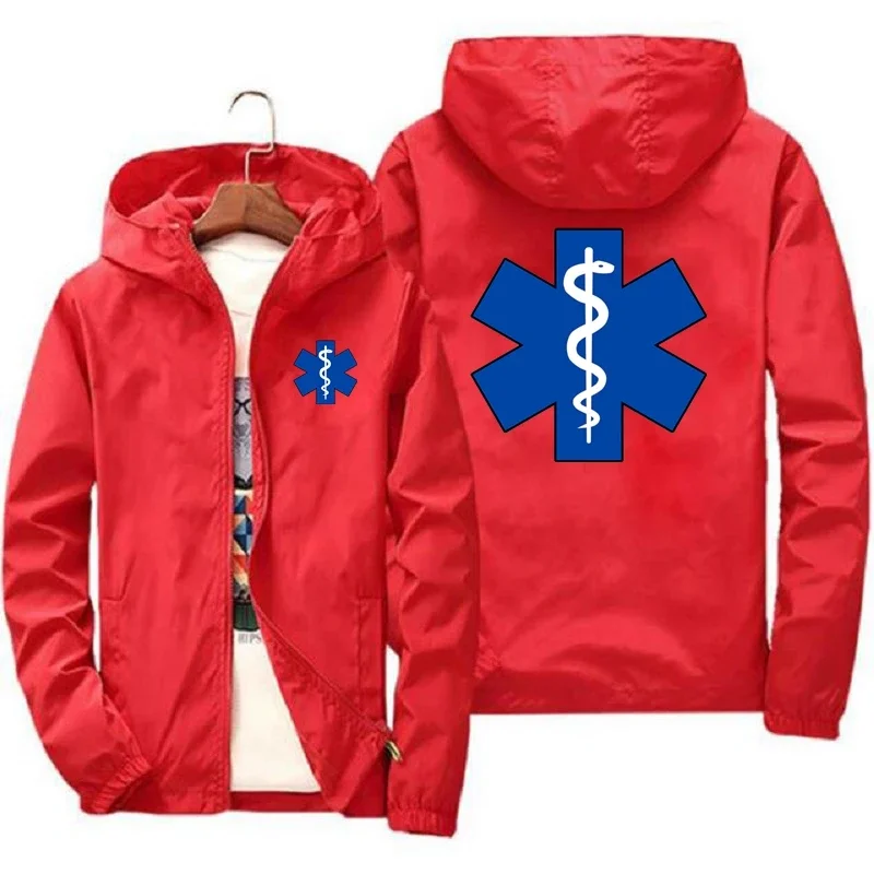 Spring and Autumn 2024 EMT First Aid Ambulance Printed Jacket Daily Casual Solid Color Zipper Coat Men\'s Women\'s Fashion Coat